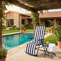 Silla Tumbona Plegable Aktive Garden Multiposición, 147x48x70 Cm, Azul y Blanco(m-2)