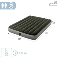 Colchón Hinchable Doble Prestige Downy con Hinchador Eléctrico 25W, 137x191x25 Cm, Gris(m-4)