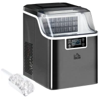 HOMCOM Machine à glaçons, 20 kg en 24h, 24 glaçons en 14-18 min, ice maker avec fonction autonettoyante, 25,2x36x37,1cm, noir(m-11)