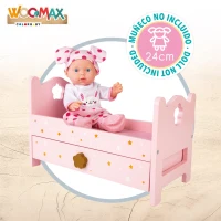 Cama para Muñecas de Madera con Cajón Extraíble, 31x16x20 Cm, Rosa(m-3)