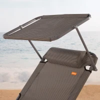 Tumbona Plegable de Playa con Parasol y Cojín Acolchado, 193x53x30 Cm, Gris(m-6)