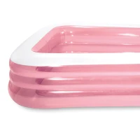 Piscina Hinchable Infantil Rectangular 3 Aros PVC 0,3 Mm, 305x183x56 Cm, Rosa y Blanco(m-3)
