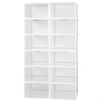 Pack 12 Cajas para Zapatos Apilables Antivuelco, 23x33,5x14,5 Cm, Blanco Semitransparente(m-1)