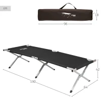 Cama Plegable Camping Aktive con Estructura de Aluminio, 190x64x42 Cm, Negro(m-4)