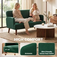 HOMCOM Velvet Feel Fabric 2 Seater Sofa, Small Sofa Loveseat with 21cm Thick Padding and Wood Legs, Dark Green(m-4)