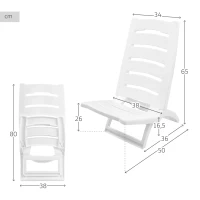 Silla de Playa Plegable Baja de Plástico, 34x50x65 Cm, Blanco(m-4)