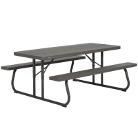 Mesa Picnic Plegable con Bancos Integrados Ultrarresistente, 183x76x74 Cm, Marrón(m-1)