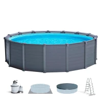 Piscina Desmontable Panel Efecto Madera, 478x124 Cm, Gris Grafito(m-1)