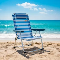 Silla de Playa 2 en 1 Plegable Reclinable con Cojín, 48x60x90 Cm, Azul y Blanco(m-2)