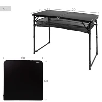 Mesa Plegable Camping Aktive Regulable 60-70 Cm con Red Extraíble, 63x8x64,5 Cm, Negra(m-4)