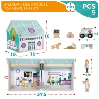 Hospital Veterinario de Madera Maletín Portátil 9 Piezas, 19x19x18 Cm, Natural(m-6)