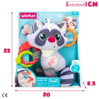 Peluche Sonajero Mapache Interactivo, 20x8,5x23 Cm, Gris(m-7)