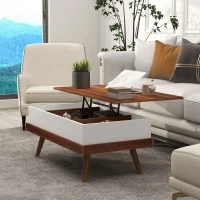 HOMCOM Mesa de Centro Elevable con 3 Compartimientos de Almacenaje Ocultos y Patas de Madera 100x79x54 cm Marrón y Negro(m-4)