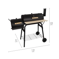 Barbacoa de Carbón Portátil Aktive, Ahumador con Termómetro y Ruedas, 116x61x106 Cm, Negro(m-4)