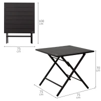 Conjunto Plegable de Jardín 3 Piezas con Mesa Cuadrada 75x75x70 Cm / 2 Sillas 47x64x95 Cm, Negro(m-4)