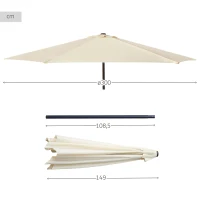 Parasol Hexagonal con Manivela y Techo Ventilado, 300x300x245 Cm, Crema(m-4)