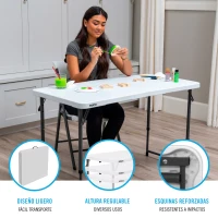 Mesa Plegable Regulable 4 Alturas, 122x61x56-91 Cm, Blanco(m-3)