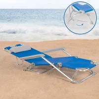 Tumbona Plegable Playa Reclinable 3 Posiciones con Cojín Extraíble, 47x153x33 Cm, Azul(m-3)