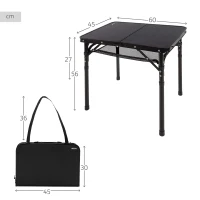 Mesa Plegable Camping Maletín Ajustable 27-56 Cm Antideslizante, 45x7x30 Cm, Negra(m-4)