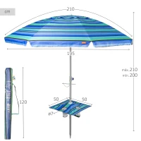 Sombrilla de Playa Antiviento con Pared Desmontable y Mesa Central, 210 Cm, Azul(m-4)