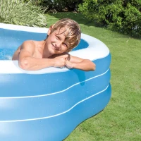 Piscina Hinchable Intex Cuadrada 3 Aros Ondulados 229x229x56 Cm, Azul y Blanco(m-4)