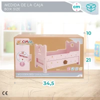 Cama para Muñecas de Madera con Cajón Extraíble, 31x16x20 Cm, Rosa(m-6)