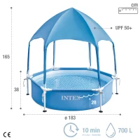 Piscina Desmontable Hexagonal 700 L con Toldo UPF 50+ y Estructura Metálica, 183x183x38 Cm, Azul(m-4)
