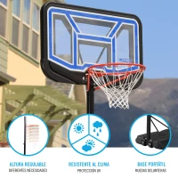Canasta de Baloncesto Portátil Ultrarresistente Regulable 230-305 Cm, 112x5x76 Cm, Negro(m-3)
