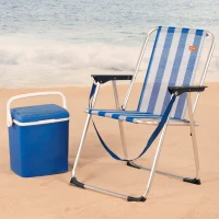 Silla Plegable Alta Aluminio y Textileno, 44x45x76 Cm, Azul y Blanco(m-2)