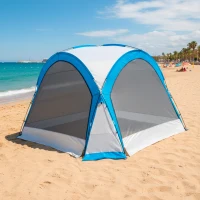 Carpa Camping Plegable con Mosquitera y 4 Puertas, 350x350x260 Cm, Azul y Gris(m-5)
