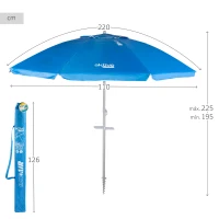 Sombrilla Playa Antiviento 8 Varillas Fibra de Vidrio, 210x195x225 Cm, Azul(m-4)