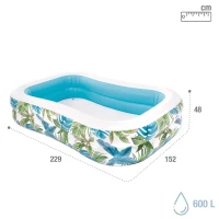 Piscina Hinchable Estampada Tropical, 229x152x48 Cm, Verde y Azul(m-4)