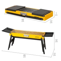 Barbacoa Plegable de Carbón, Bandejas Laterales, 89x22x32 Cm, Negro(m-4)