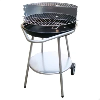 Barbacoa Portátil Redonda con Doble Parrilla y 4 Alturas Regulables, 51x51x82 Cm, Negro y Gris(m-1)