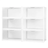Pack 6 Cajas Zapatos Apilables Antivuelco 35x27x18,5 Cm, Semitransparente(m-1)