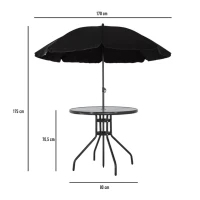 Conjunto de Jardín Aktive Garden Mesa 80x70,5 Cm 4 Sillas Plegables Sombrilla 170 Cm, Negro(m-7)