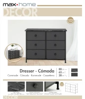 Cómoda 6 Cajones Efecto Mármol con Estructura de Acero, 80x30x62 Cm, Negro(m-8)