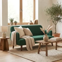 HOMCOM Velvet Feel Fabric 2 Seater Sofa, Small Sofa Loveseat with 21cm Thick Padding and Wood Legs, Dark Green(m-2)