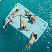 Manta Flotante Hinchable 4 Plazas 183x310x18 Cm, Azul y Blanco(m-5)