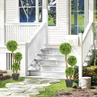 HOMCOM Set 2 Piante di Bosso Artificiale a 3 Sfere, con Vaso e Fondo Rinforzato, Altezza 90 cm, per Interno ed Esterno(m-8)