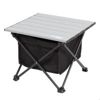 Mesa Auxiliar Plegable Camping con Almacenaje y Bolsillo, 40x35x30 Cm, Gris y Negro(m-1)