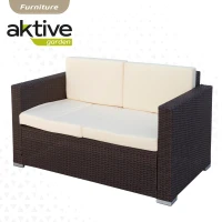 Conjunto Muebles Jardín Aktive Ratán Sintético y Cojines Acolchados, 128x72x72 Cm, Marrón Oscuro(m-4)