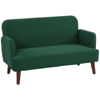 HOMCOM Velvet Feel Fabric 2 Seater Sofa, Small Sofa Loveseat with 21cm Thick Padding and Wood Legs, Dark Green(m-1)