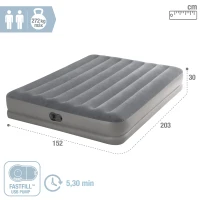 Colchón Hinchable Doble Dura-Beam® Prestige Mid-Rise con Bomba USB Incorporada, 152x203x30 Cm, Gris(m-4)