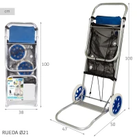 Carrito Playa Plegable 2 en 1 Aluminio, 47x50x100 Cm, Gris y Azul(m-4)