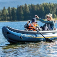 Kayak Hinchable 2 Plazas con Remos y Hinchador 89x307x53 Cm, Azul y Gris(m-8)