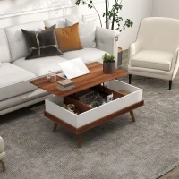 HOMCOM Mesa de Centro Elevable con 3 Compartimientos de Almacenaje Ocultos y Patas de Madera 100x79x54 cm Marrón y Negro(m-2)