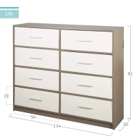 Cómoda 8 Cajones de Tela Plegables, 114x30x92 Cm, Madera y Blanco(m-4)