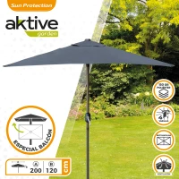 Parasol Balcón Rectangular con Mástil Aluminio y Manivela, 200x120x240 Cm, Antracita(m-2)