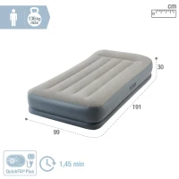 Colchón Hinchable Individual Intex Dura-Beam Estándar, Almohada Integrada, 99x191x30 Cm, Gris(m-4)